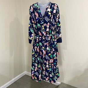 NWOT Crown & Ivy Button Front Belted Nautical Flag Dress. Size M Medium 8/10
